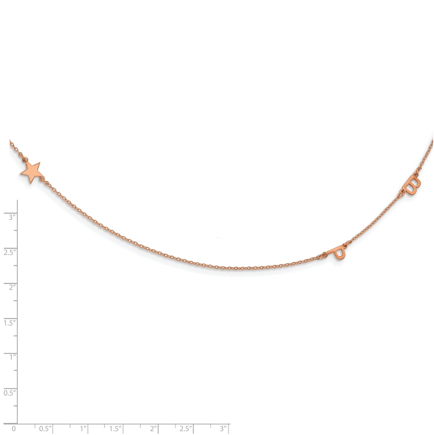 Sterling Silver Rose Gold plated 3 Initial Symbol Brushed Finish Necklace