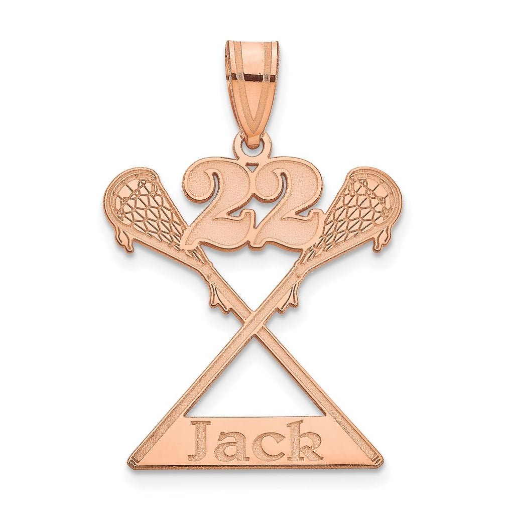 14k Yellow Or White Or Rose Gold Or Sterling Silver Personalized Lacrosse Pendant