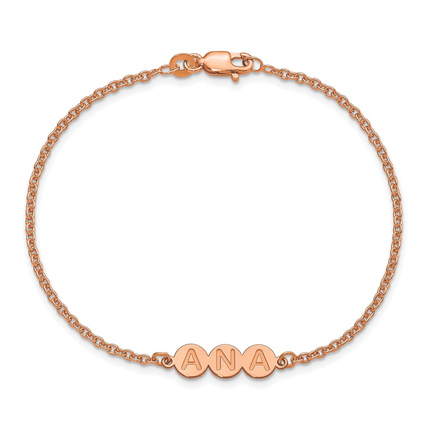 Sterling Silver Rose Gold plated 3 Letter Bubble Bracelet