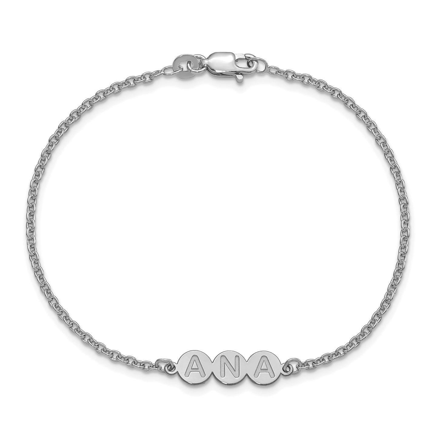 Sterling Silver Rhodium plated 3 Letter Bubble Bracelet