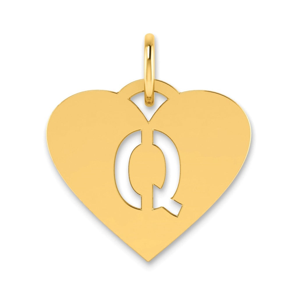 Sterling Silver Gold plated Initial Letter Q Heart Initial Charm