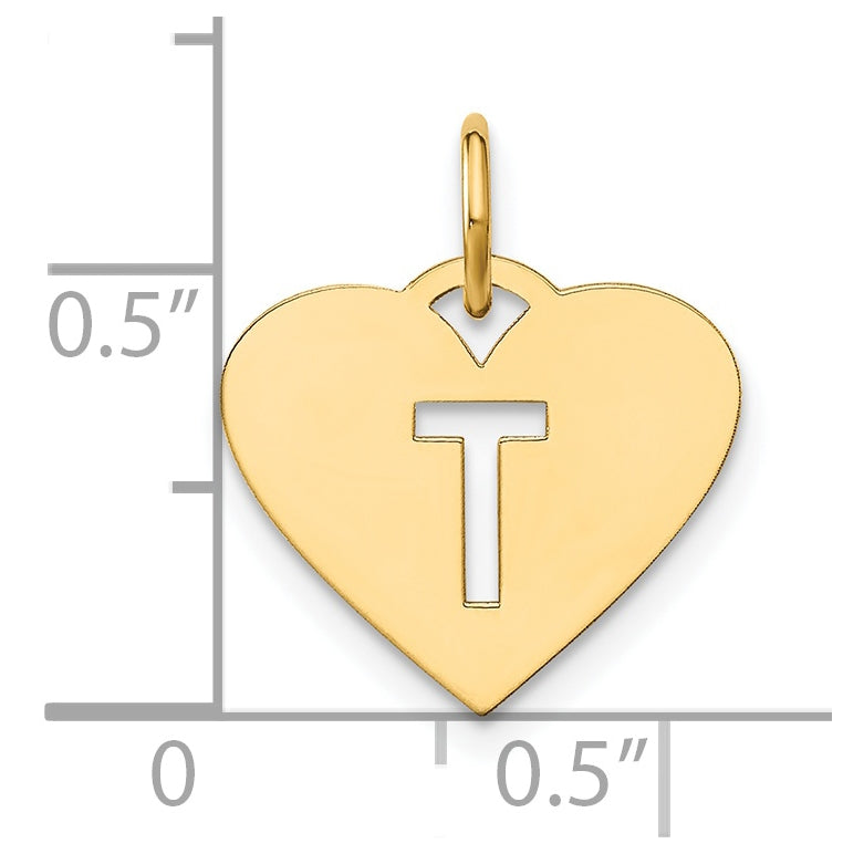 Sterling Silver Gold plated Initial Letter T Heart Initial Charm