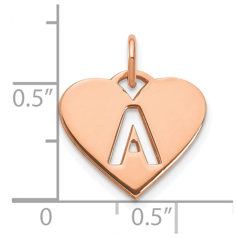 Sterling Silver Rose Gold Plated Heart Letter A Initial Charm