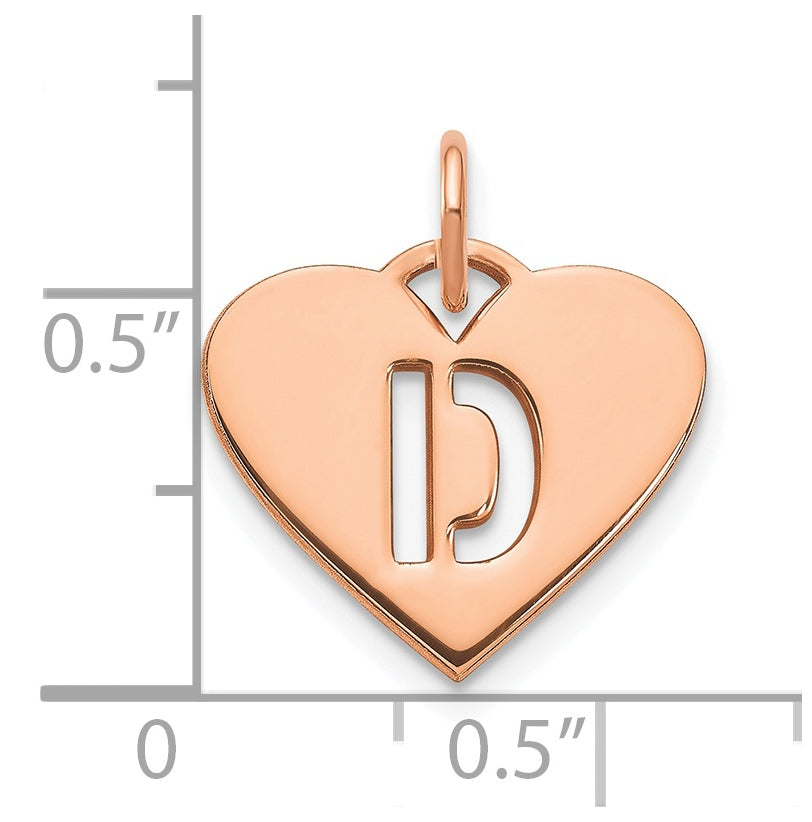 Sterling Silver Rose Gold Plated Heart Letter D Initial Charm