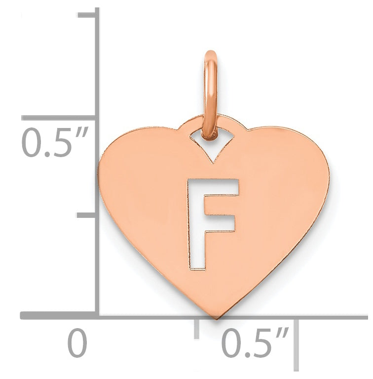 Sterling Silver Rose Gold Plated Heart Letter F Initial Charm