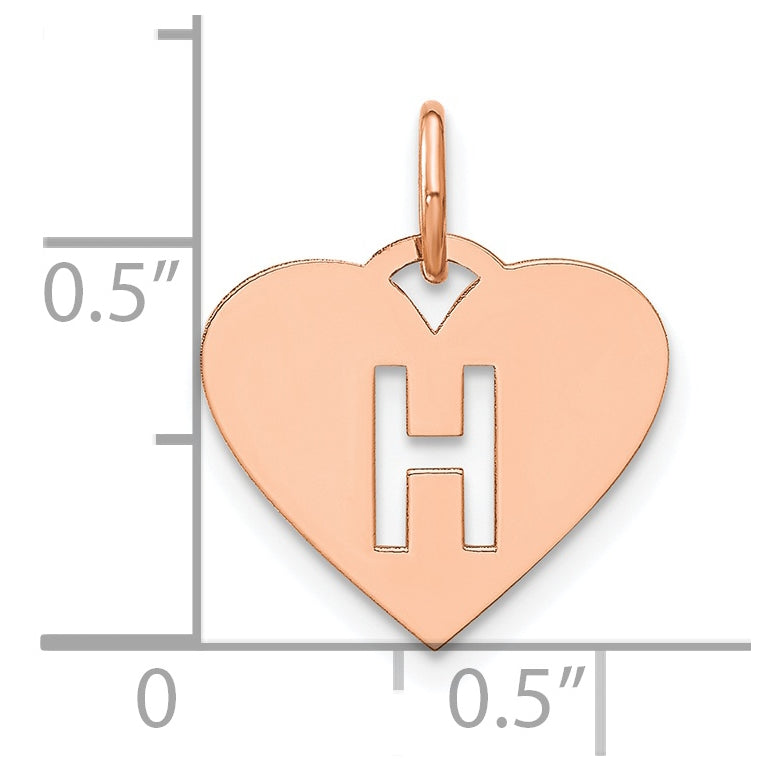 Sterling Silver Rose Gold Plated Heart Letter H Initial Charm
