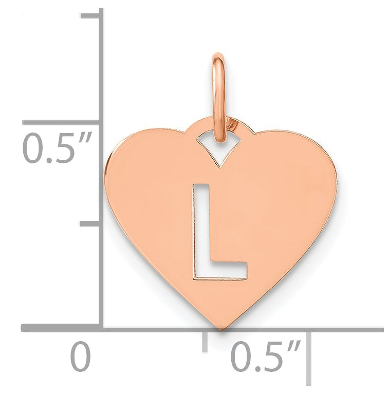 14k Rose Gold Initial Letter L Heart Initial Charm