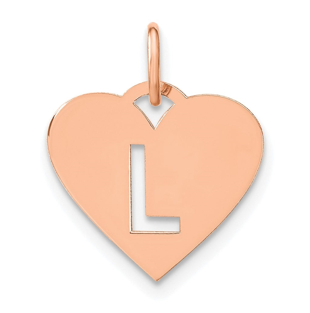 14k Rose Gold Initial Letter L Heart Initial Charm