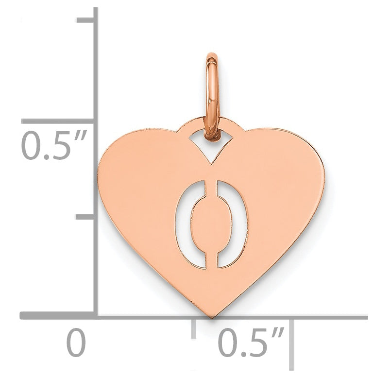 Sterling Silver Rose Gold Plated Heart Letter O Initial Charm