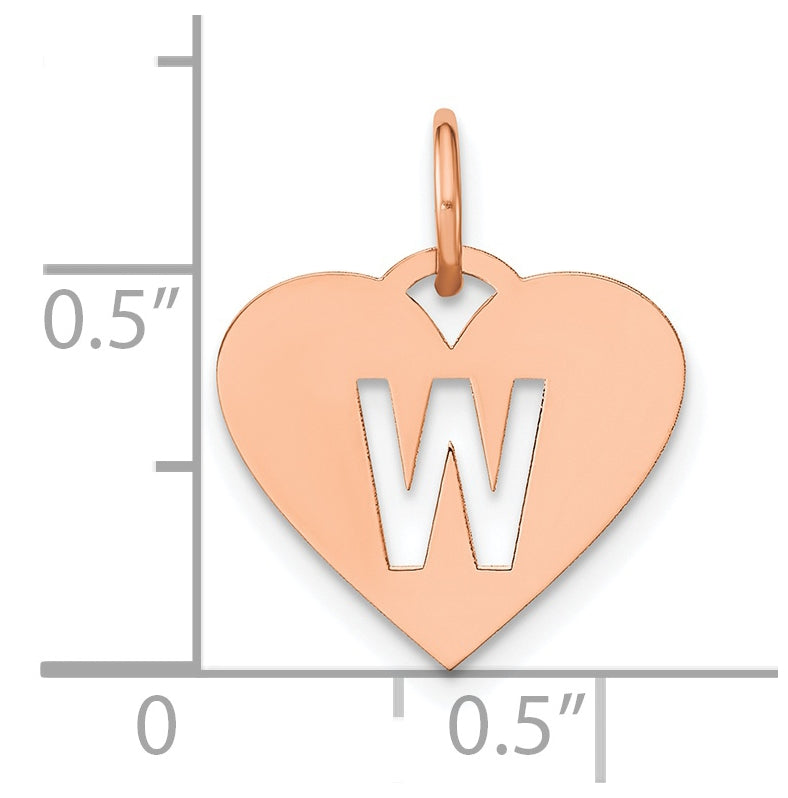 Sterling Silver Rose Gold Plated Heart Letter W Initial Charm