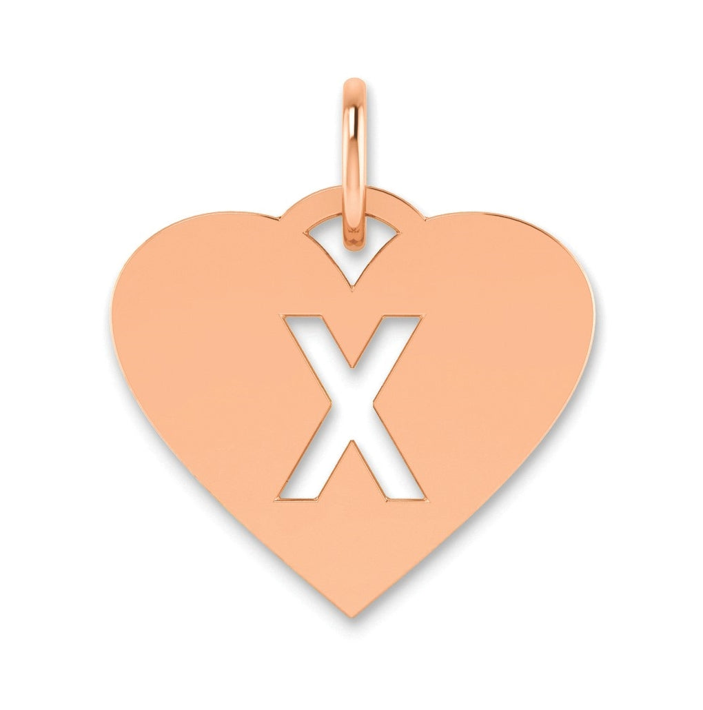 Sterling Silver Rose Gold Plated Heart Letter X Initial Charm