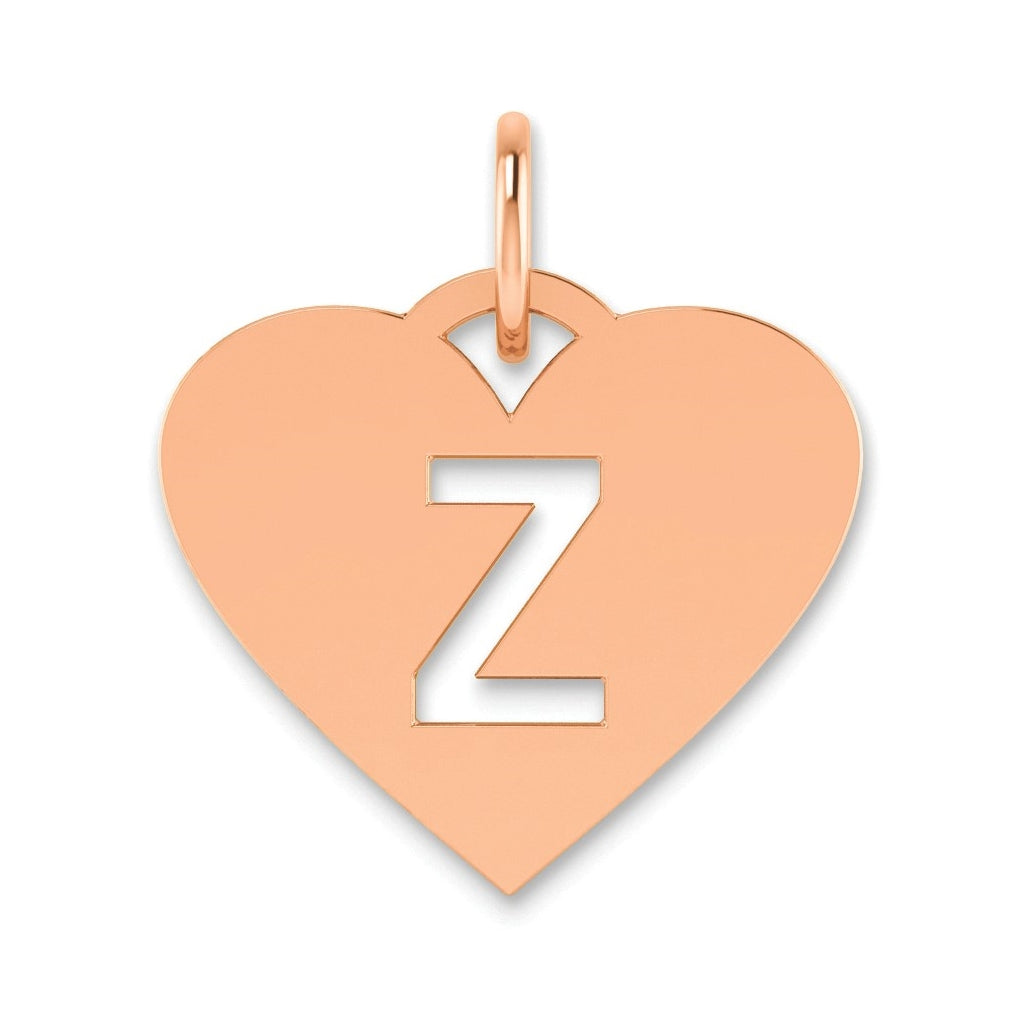 Sterling Silver Rose Gold Plated Heart Letter Z Initial Charm