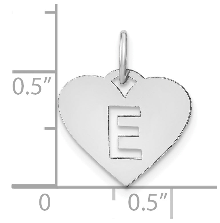 Sterling Silver Rhodium plated Heart Letter E Initial Charm