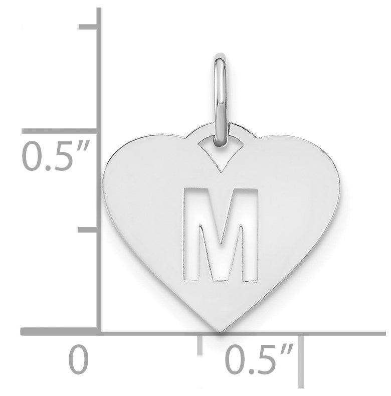 Sterling Silver Rhodium plated Heart Letter M Initial Charm