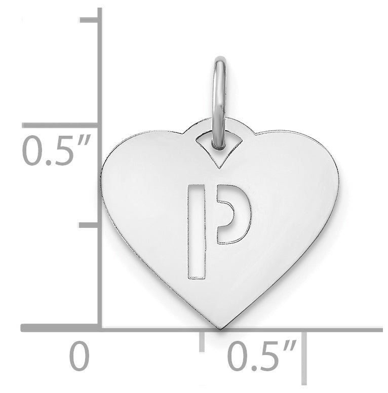 Sterling Silver Rhodium plated Heart Letter P Initial Charm