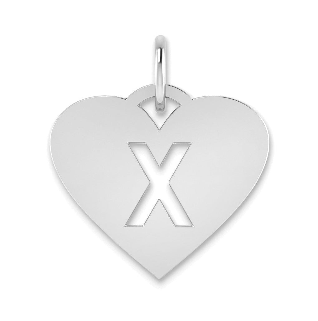 Sterling Silver Rhodium plated Heart Letter X Initial Charm