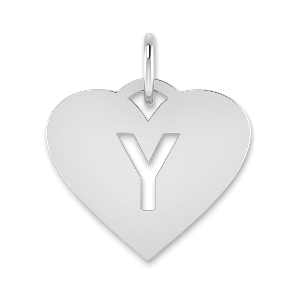 Sterling Silver Rhodium plated Heart Letter Y Initial Charm