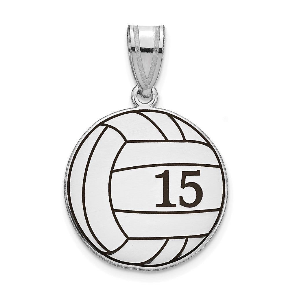 14K Yellow Or White Or Rose Or Sterling Silver Personalized Volleyball with Enameled Pendant