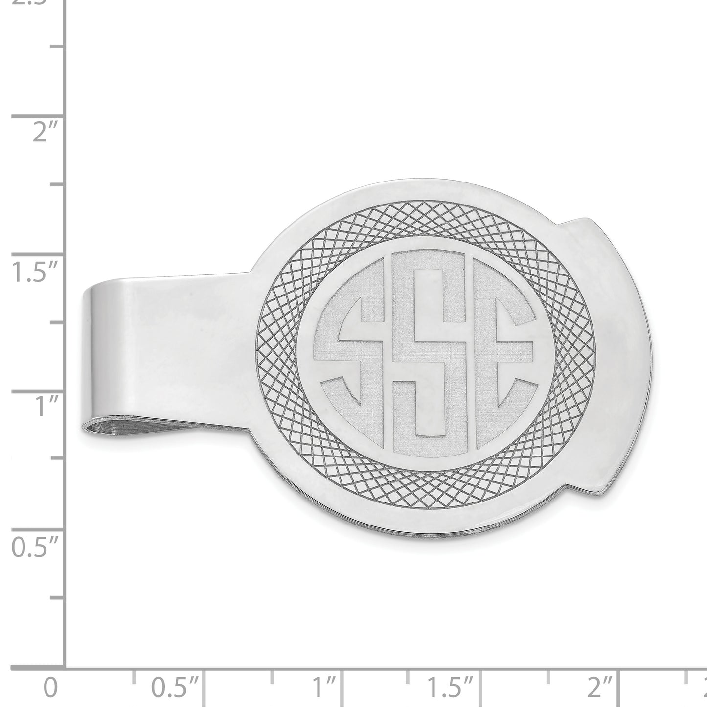 14K White Gold Recessed Letters Round Monogram Money Clip