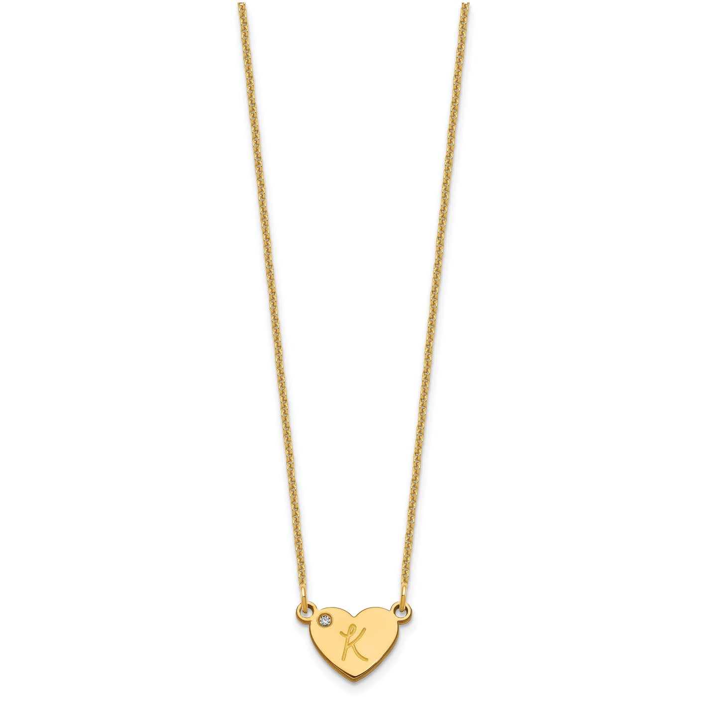 14K Yellow Gold Initial Heart with Diamond Necklace