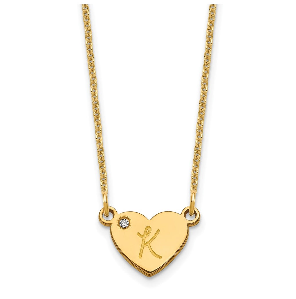 14K Yellow Gold Initial Heart with Diamond Necklace