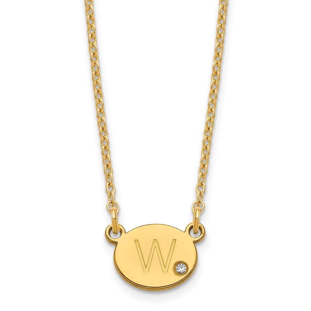 Sterling Silver Gold plated Oval with Diamond Necklace