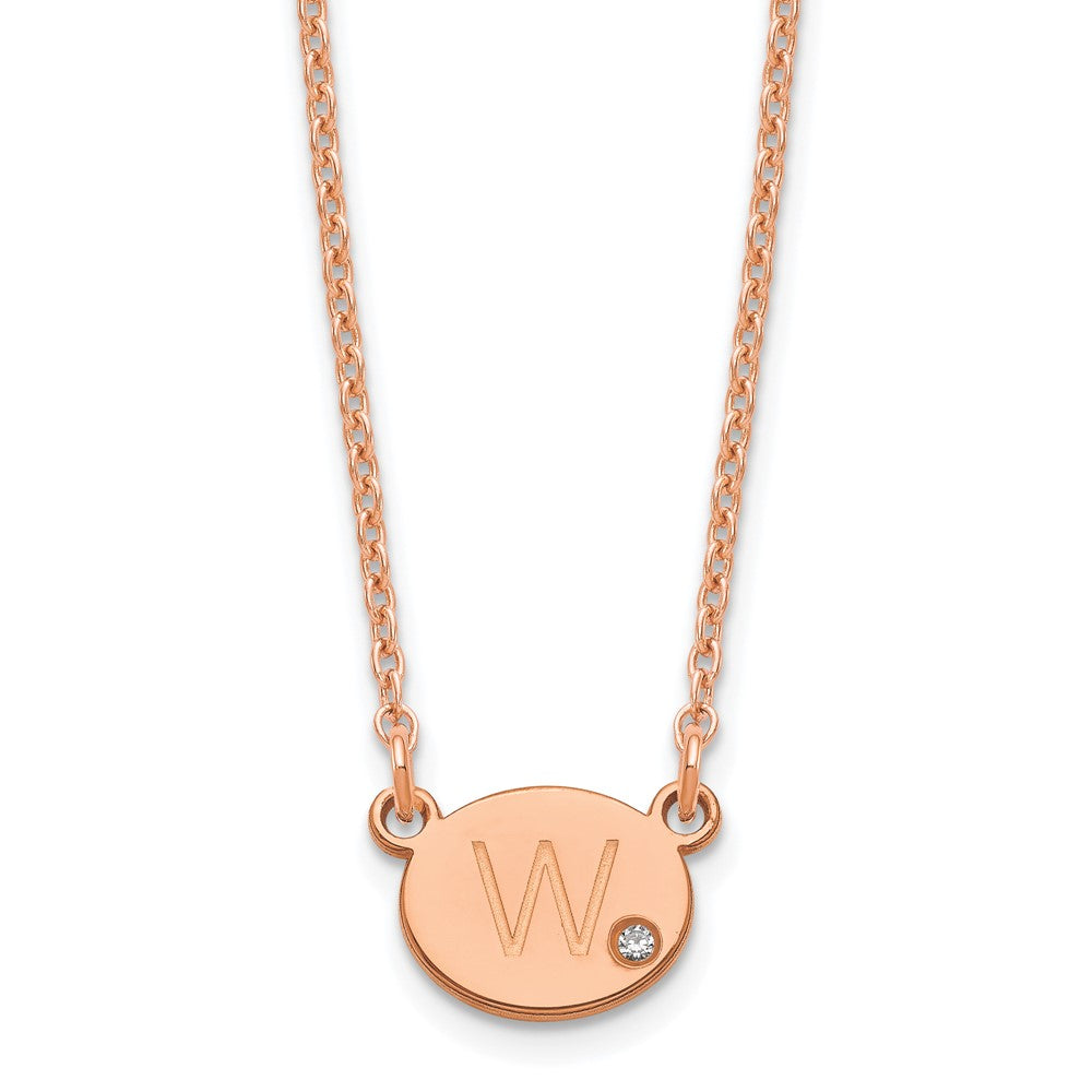Sterling Silver Rose Gold plated Oval with Diamond Necklace