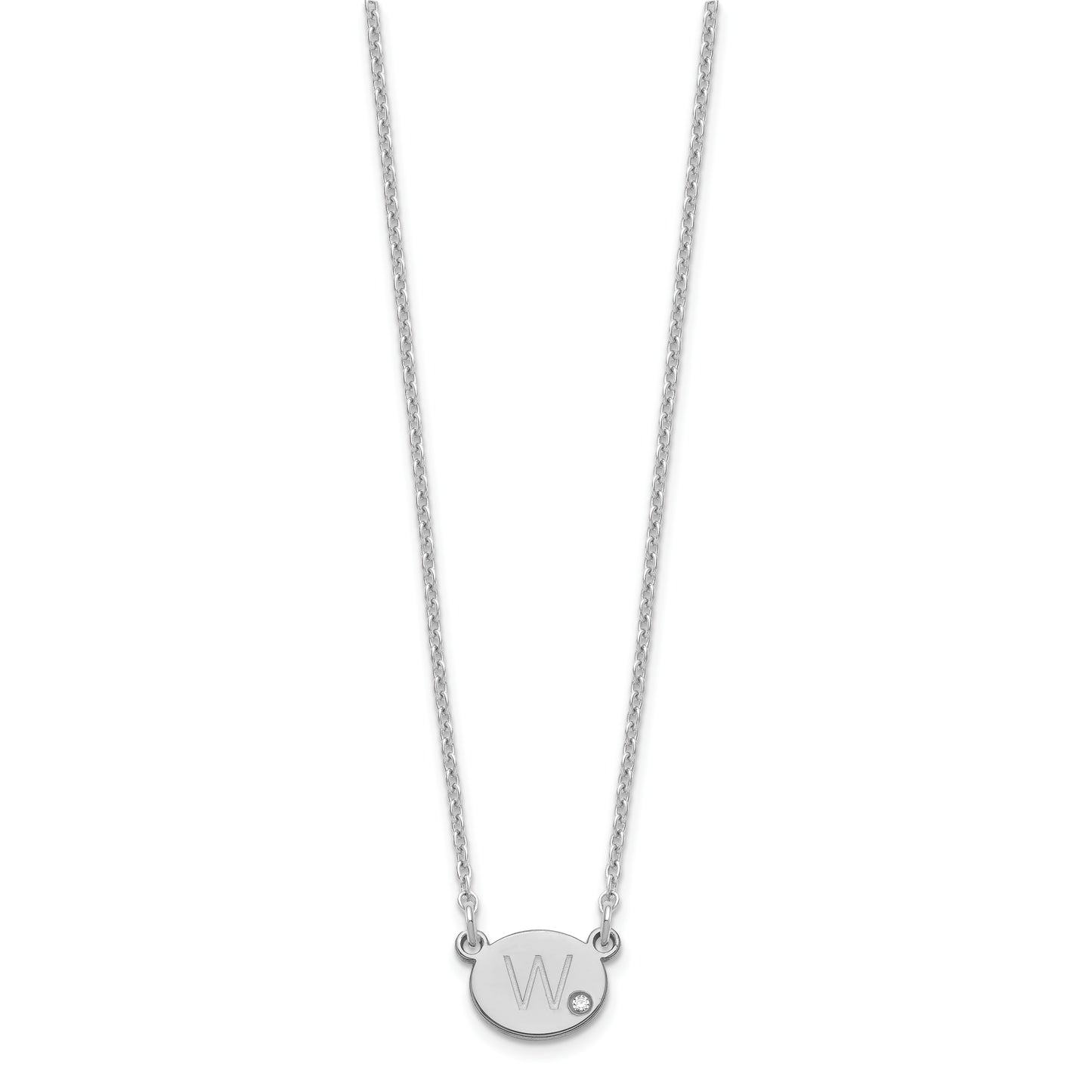 Sterling Silver Rhodium plated Oval with Diamond Necklace