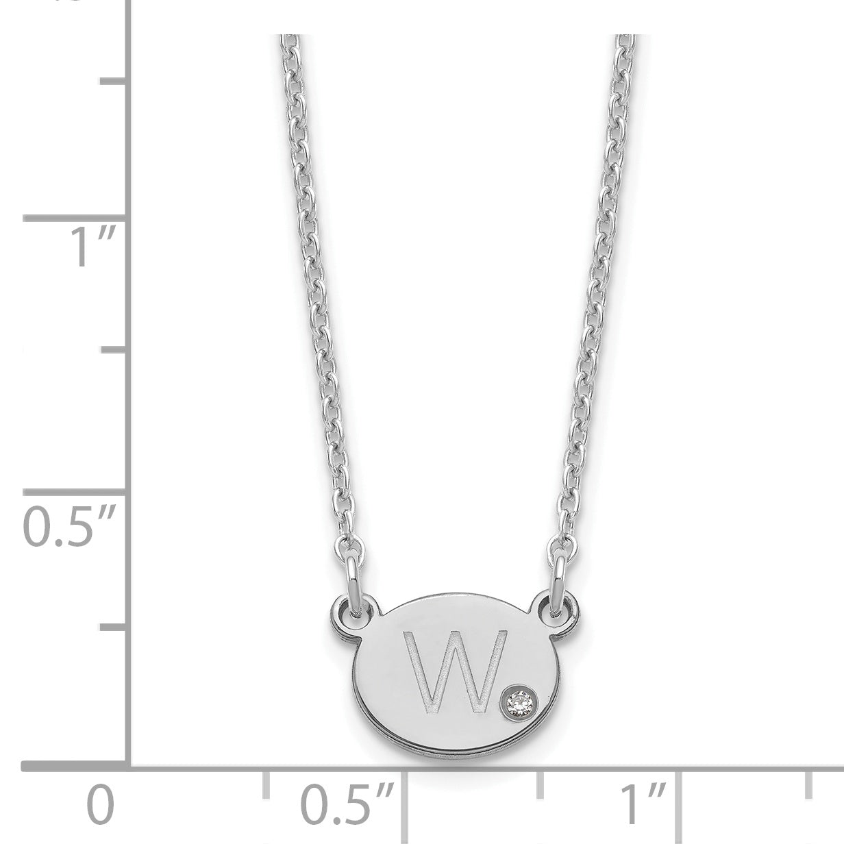 Sterling Silver Rhodium plated Oval with Diamond Necklace