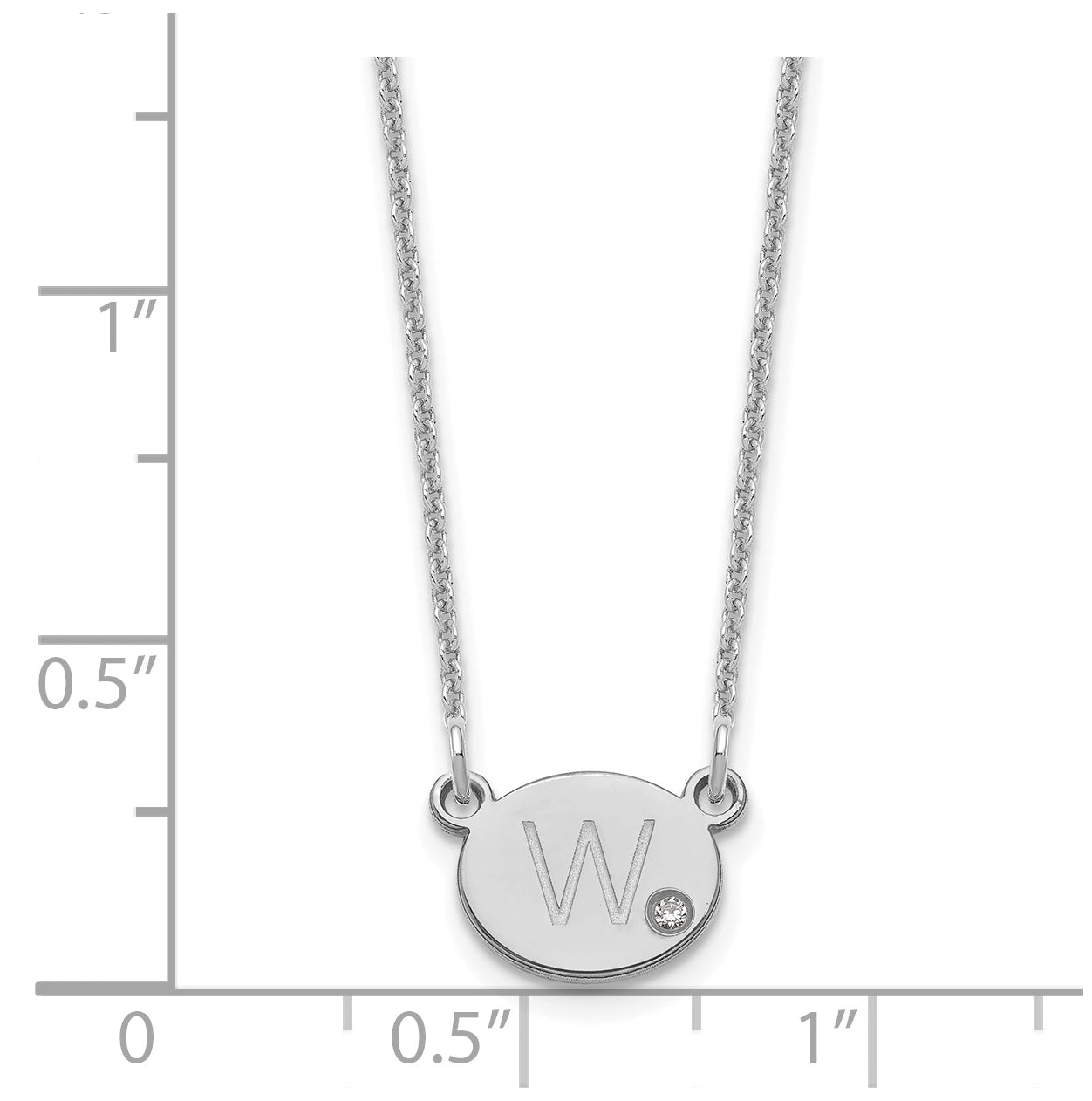 14K White Gold Initial Oval with Diamond Necklace