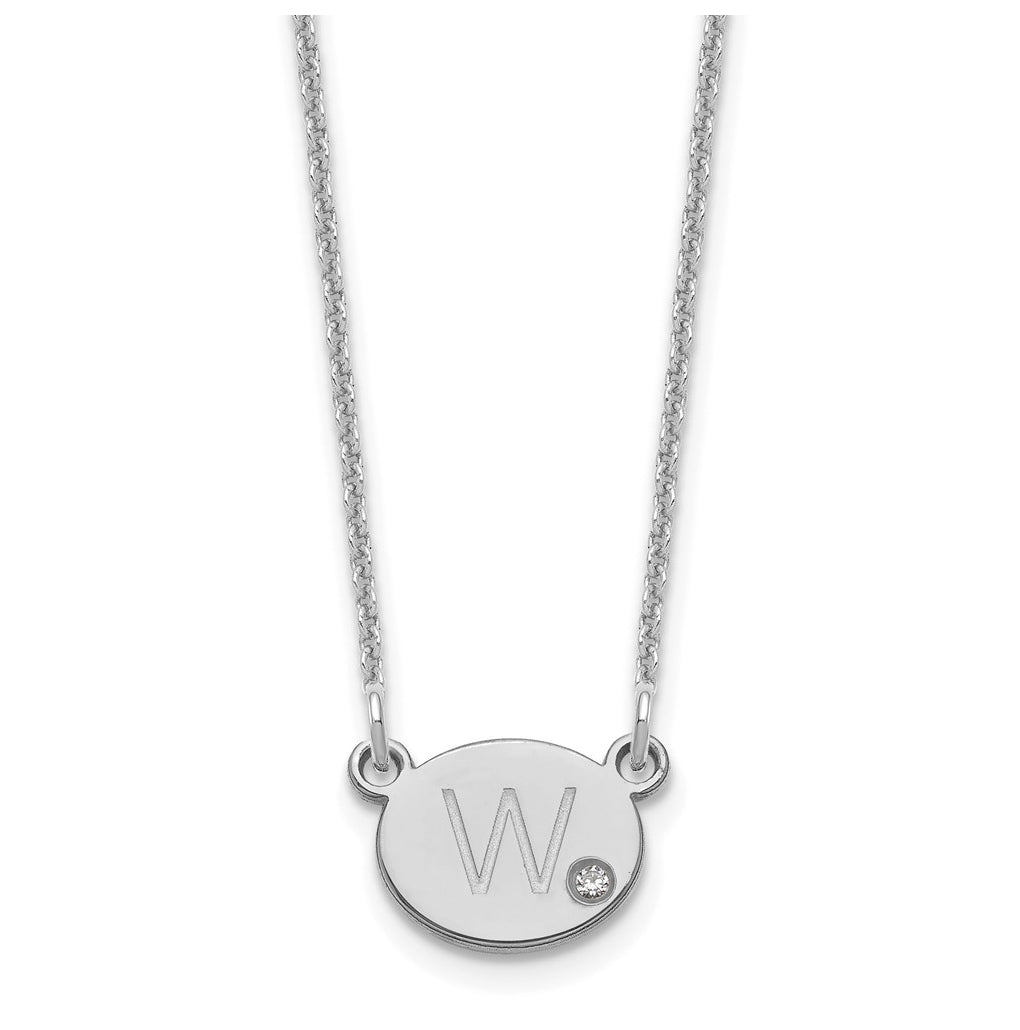 14K White Gold Initial Oval with Diamond Necklace