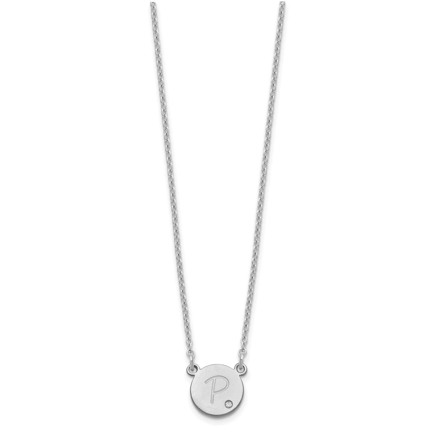 Sterling Silver Rhodium plated Initial Circle with Diamond Necklace