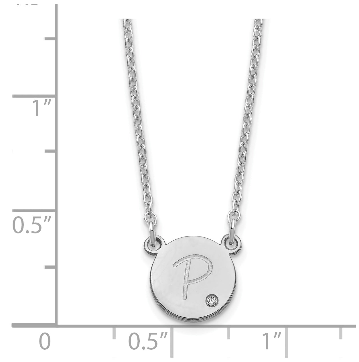 Sterling Silver Rhodium plated Initial Circle with Diamond Necklace