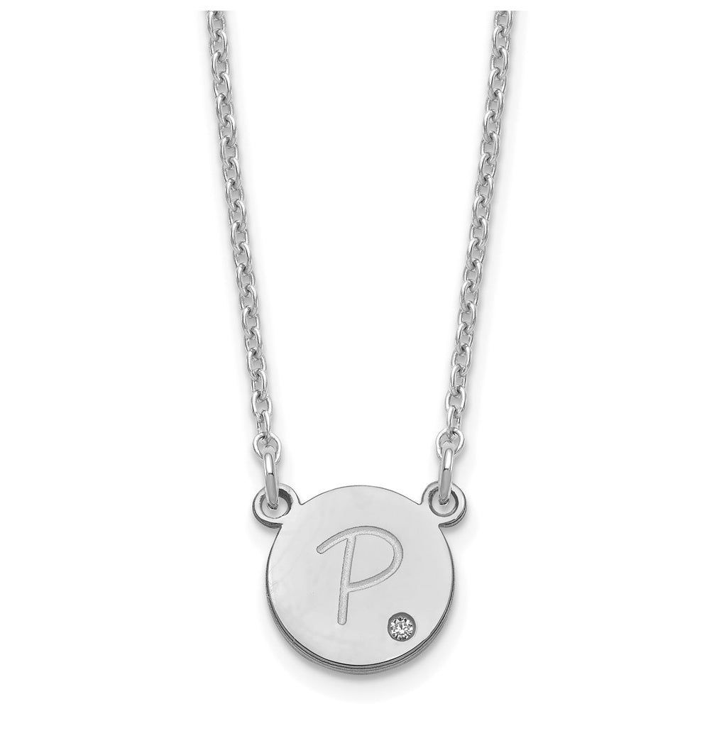 Sterling Silver Rhodium plated Initial Circle with Diamond Necklace