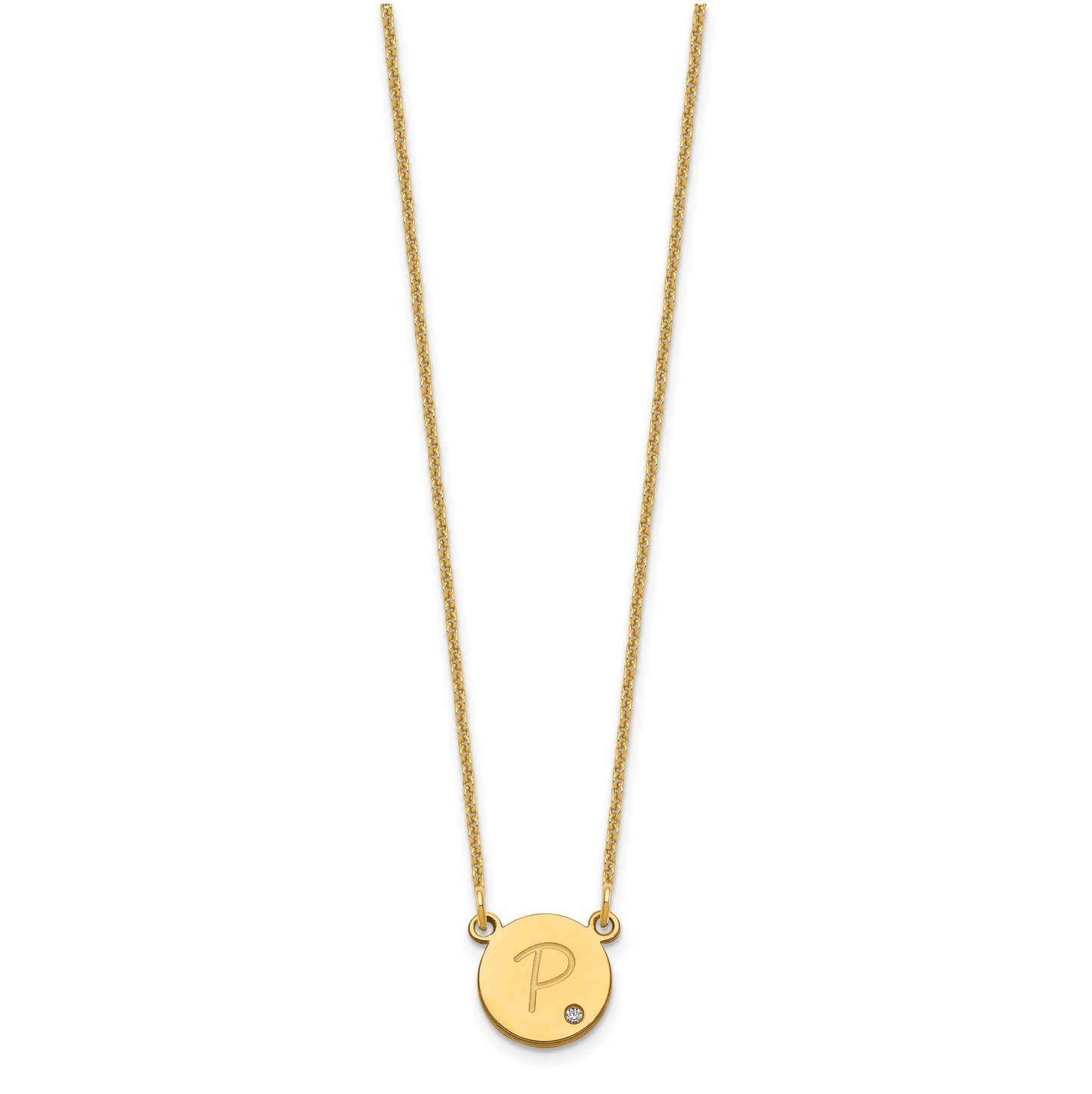 14K Yellow Gold Initial Circle with Diamond Necklace