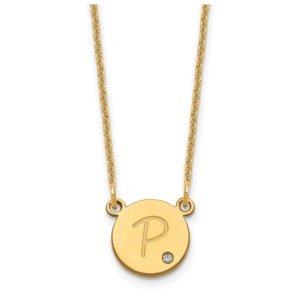 14K Yellow Gold Initial Circle with Diamond Necklace