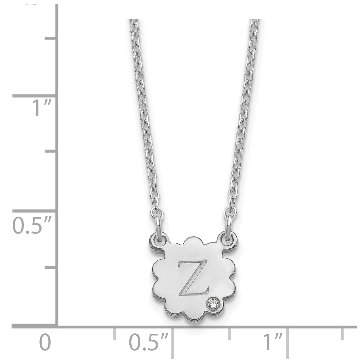 Sterling Silver Rhodium plated Initial Flower with Diamond Necklace