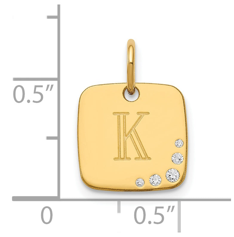 Sterling Silver Gold Plated Cushion Initial with Diamonds Charm