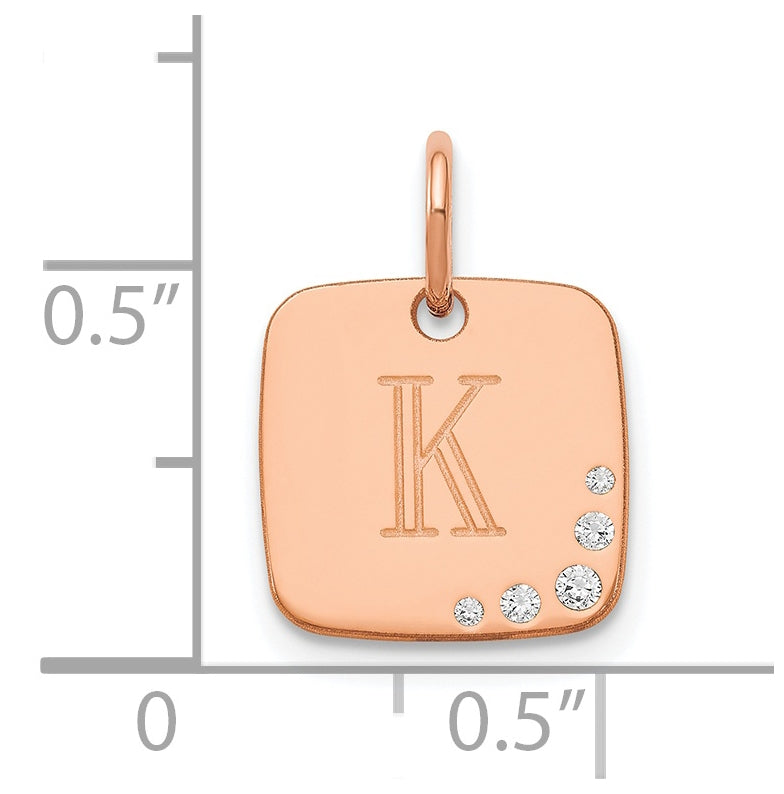 Sterling Silver Rose Gold plated Cushion Initial with Diamonds Charm