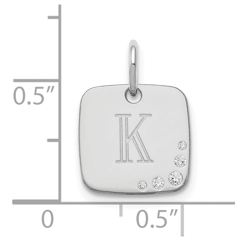 14K White Gold Cushion Initial with Diamonds Charm