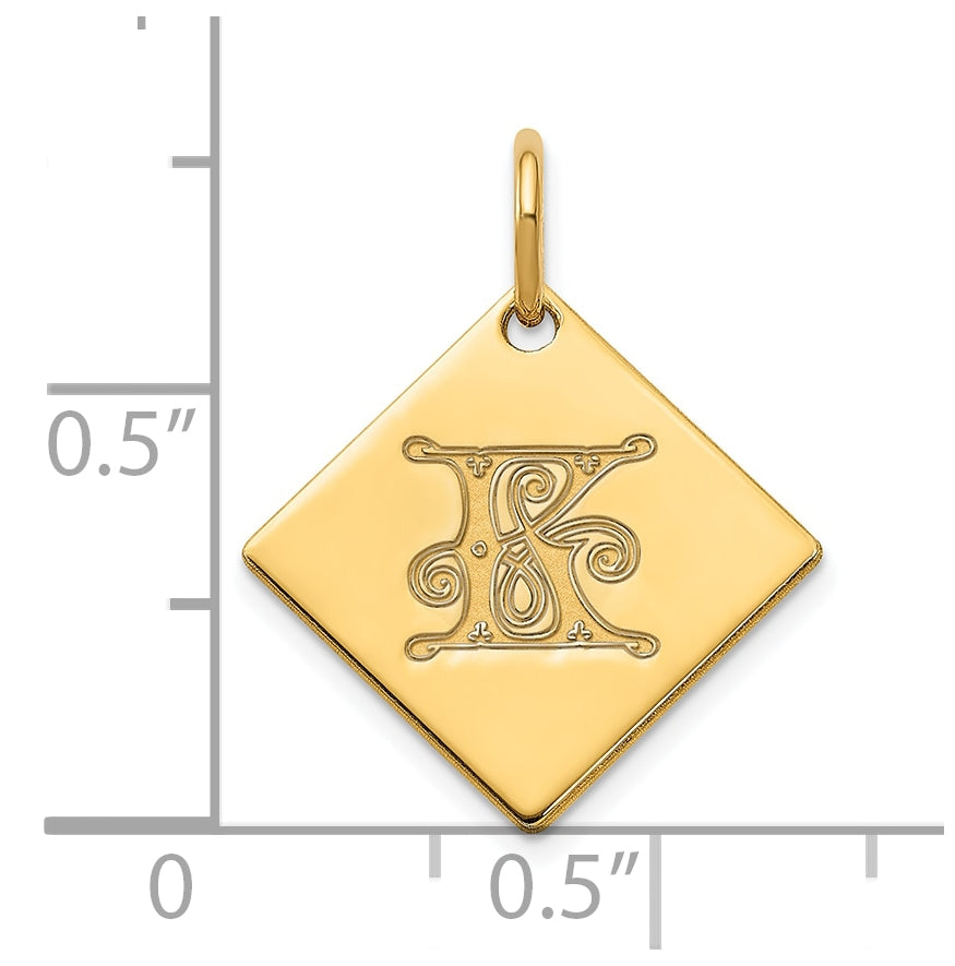 Sterling Silver Polished Gold Plated Gold Letter K Initial Charm