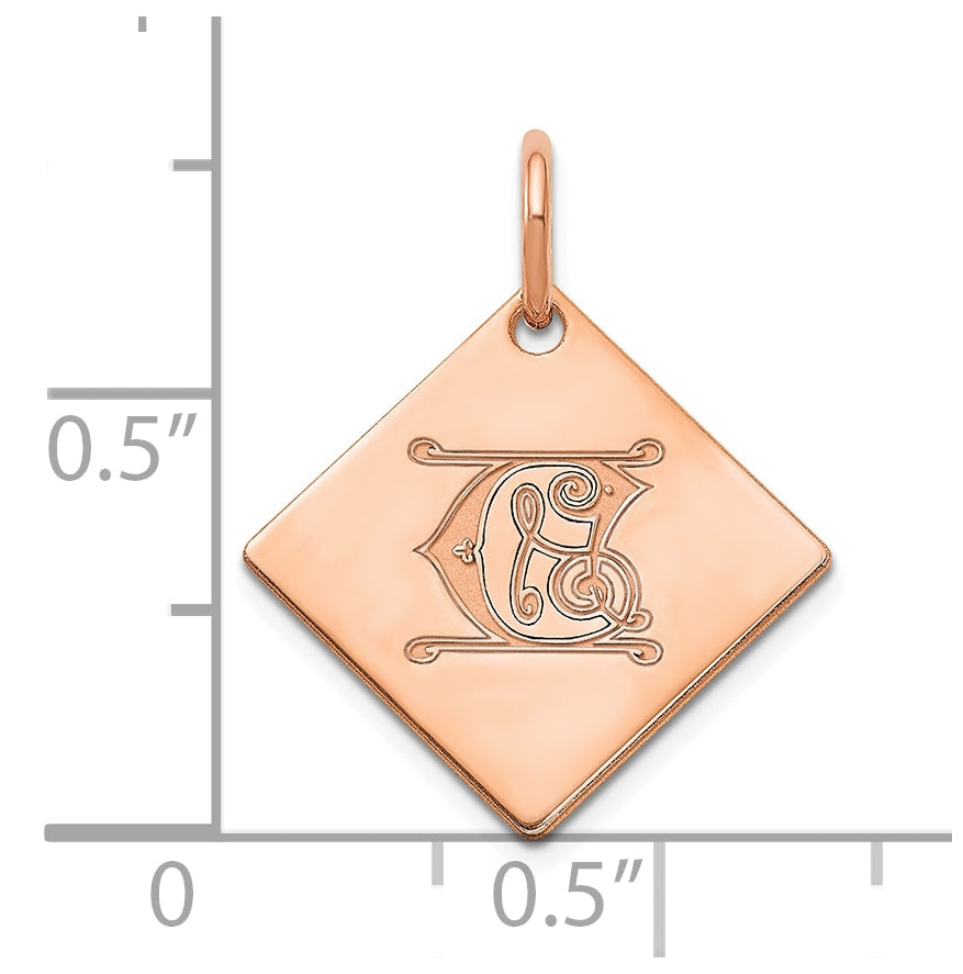 Sterling Silver Polished Rose Gold Plated Gold Letter C Initial Charm