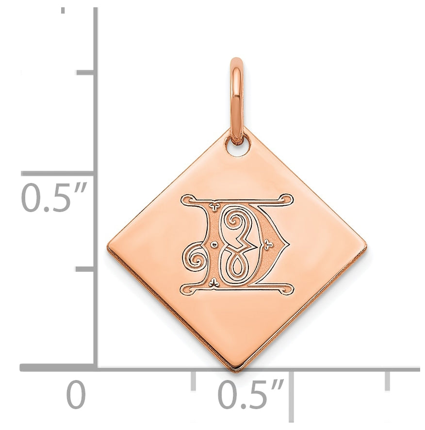 Sterling Silver Polished Rose Gold Plated Gold Letter D Initial Charm