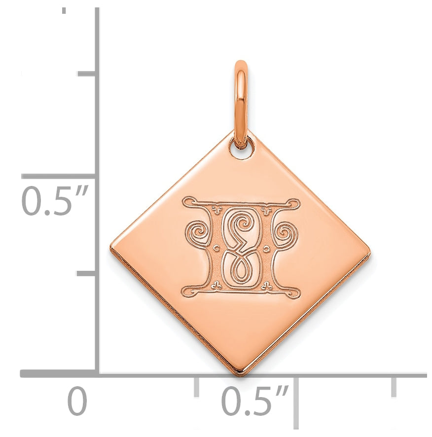 Sterling Silver Polished Rose Gold Plated Gold Letter H Initial Charm
