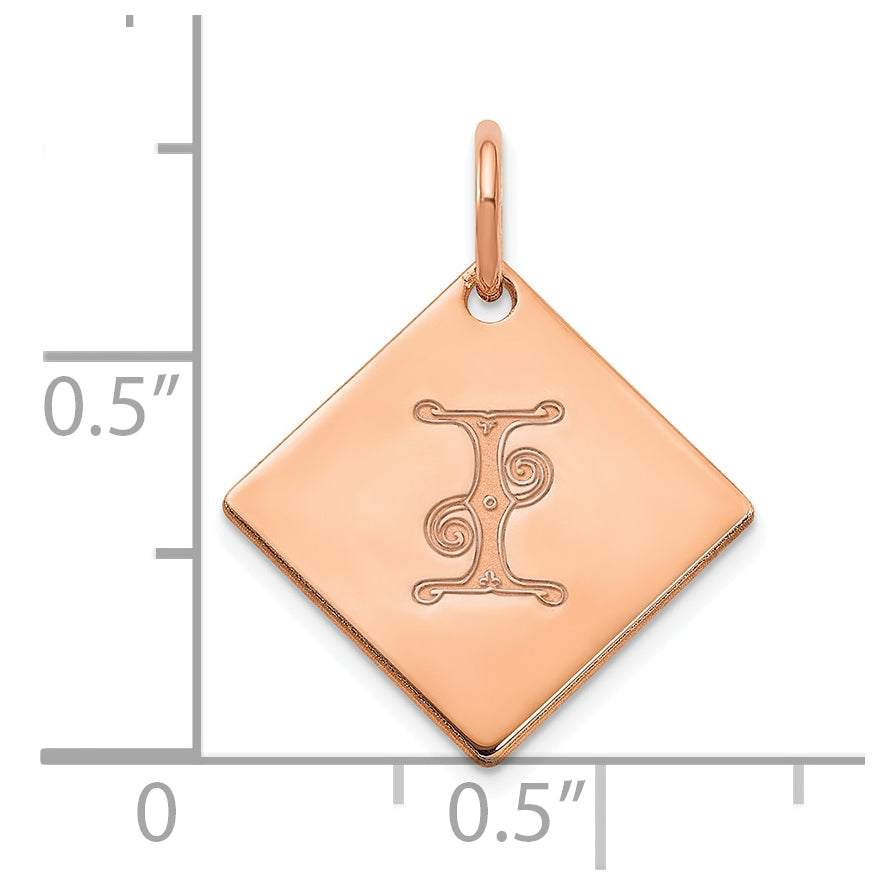 Sterling Silver Polished Rose Gold Plated Gold Letter I Initial Charm