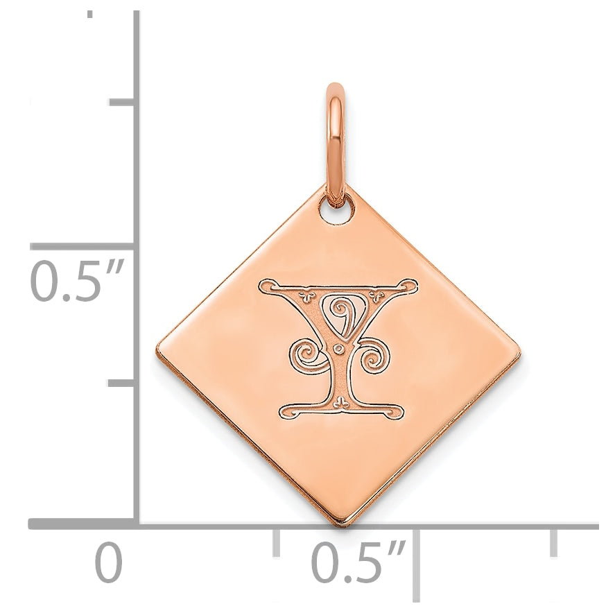 Sterling Silver Polished Rose Gold Plated Gold Letter Y Initial Charm