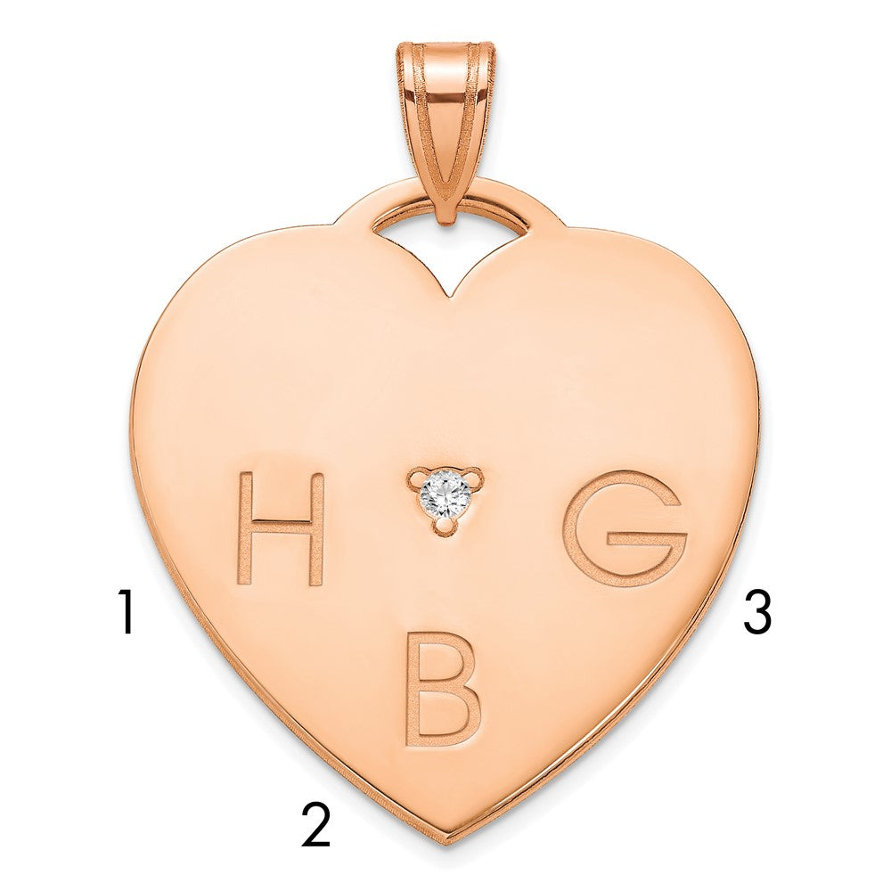 Sterling Silver Rose Gold Plated Polished 3 Letter Charm with Diamond