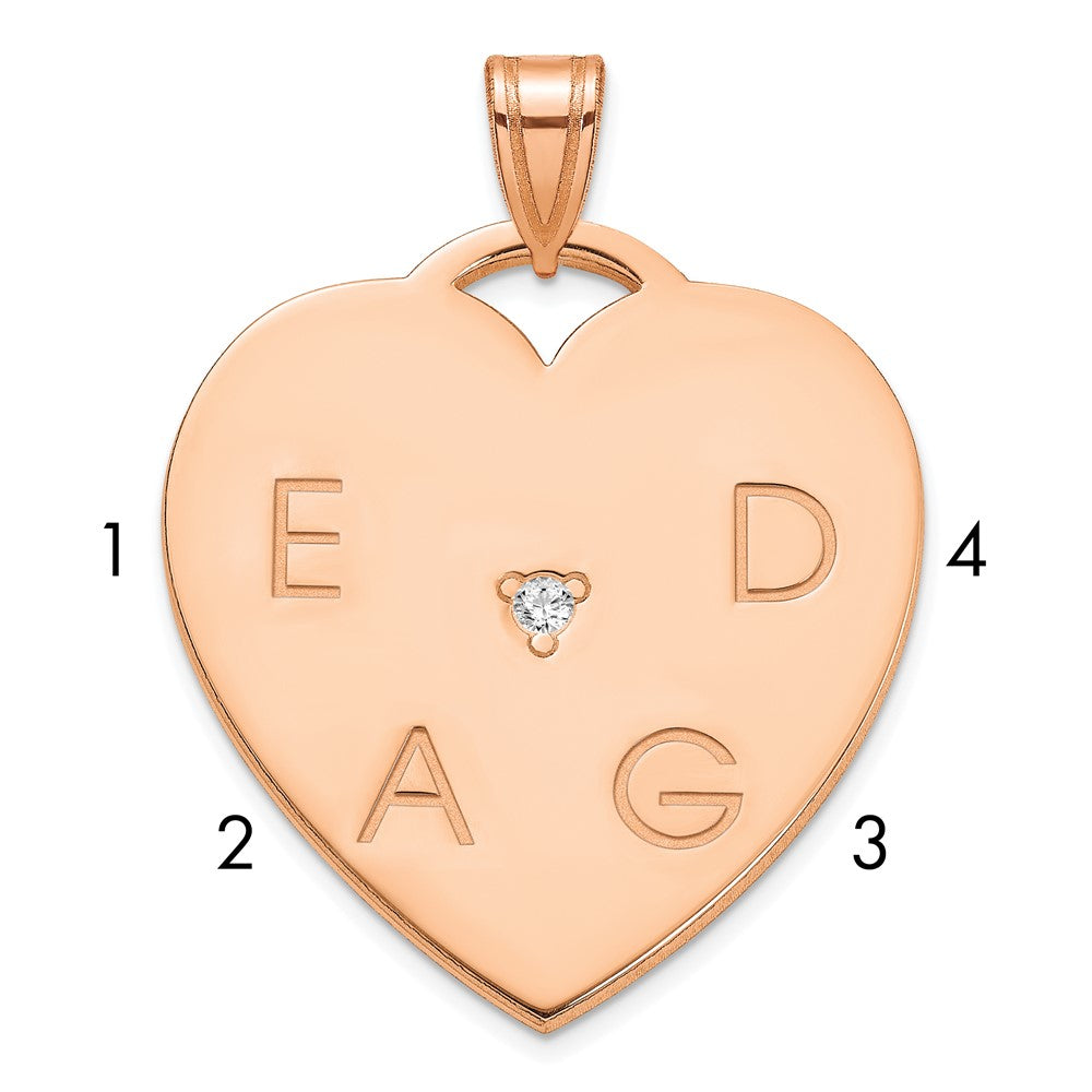 Sterling Silver Rose Gold Plated Polished 4 Letter Charm with Diamond