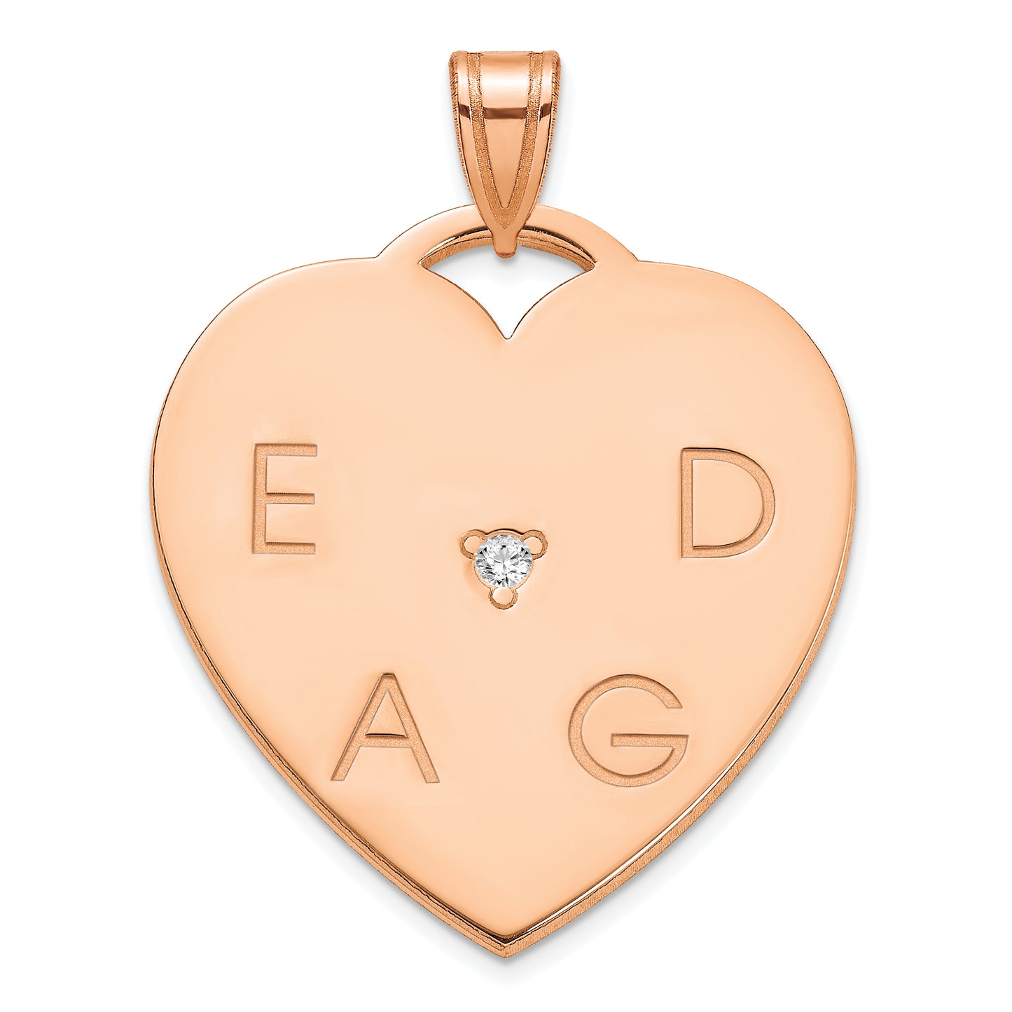 Sterling Silver Rose Gold Plated Polished 4 Letter Charm with Diamond