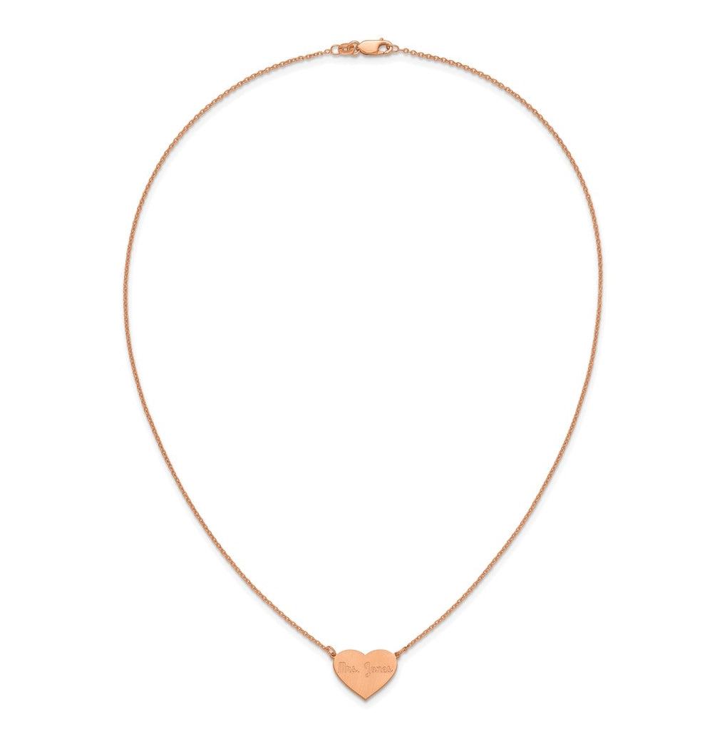 14K Yellow Or White Or Rose Gold Or Sterling Silver Brushed Station Heart Necklace